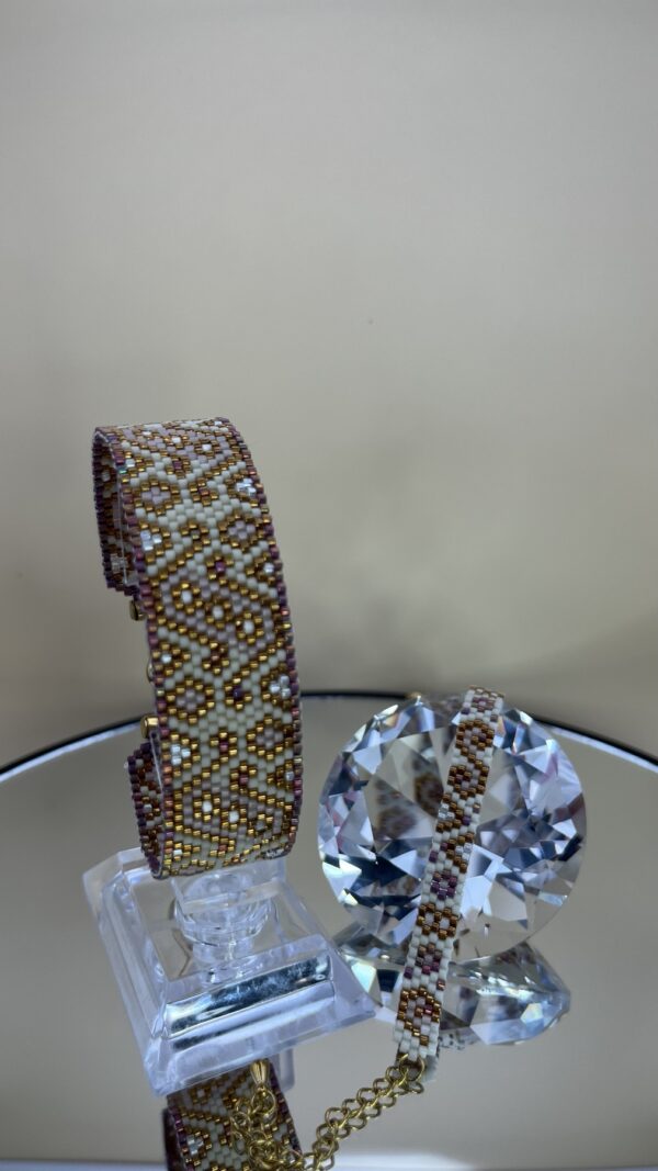 Set van twee handgemaakte armbanden – “Golden Mosaic” – Miyuki Delica krale - Afbeelding 2