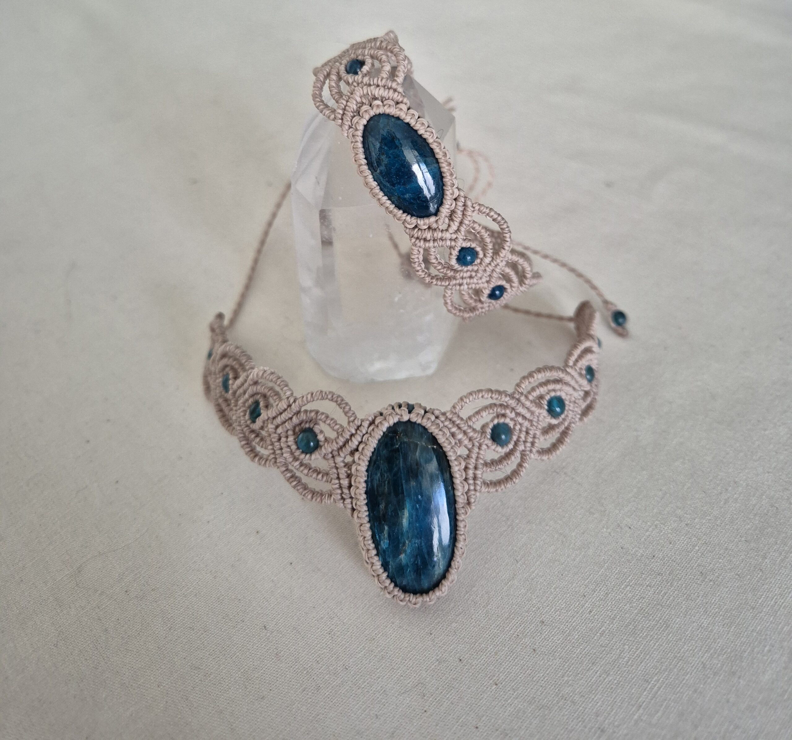 Carin's Macramé Sieraden set Blauwe Apatiet