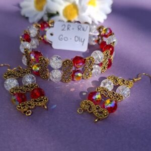 2 rijen armband in wit en rood met goudkleurige spacer