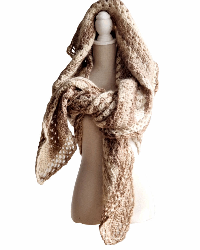 Omslagsjaal Hannah in beige bruin tinten - ZETTElen Handwerk Atelier