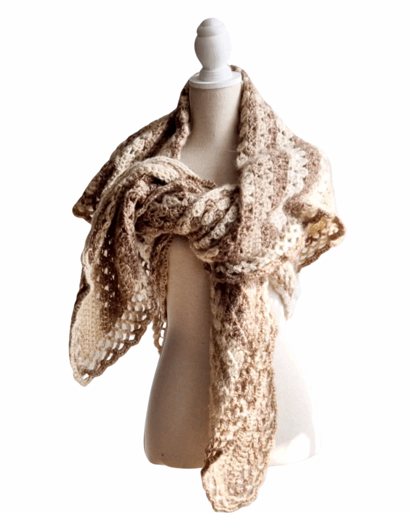 Omslagsjaal Hannah in beige bruin tinten - ZETTElen Handwerk Atelier