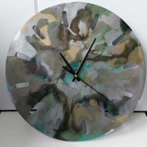 Unieke klok van Epoxy, 32 cm doorsnede. Dubbelzijdig te gebruiken.