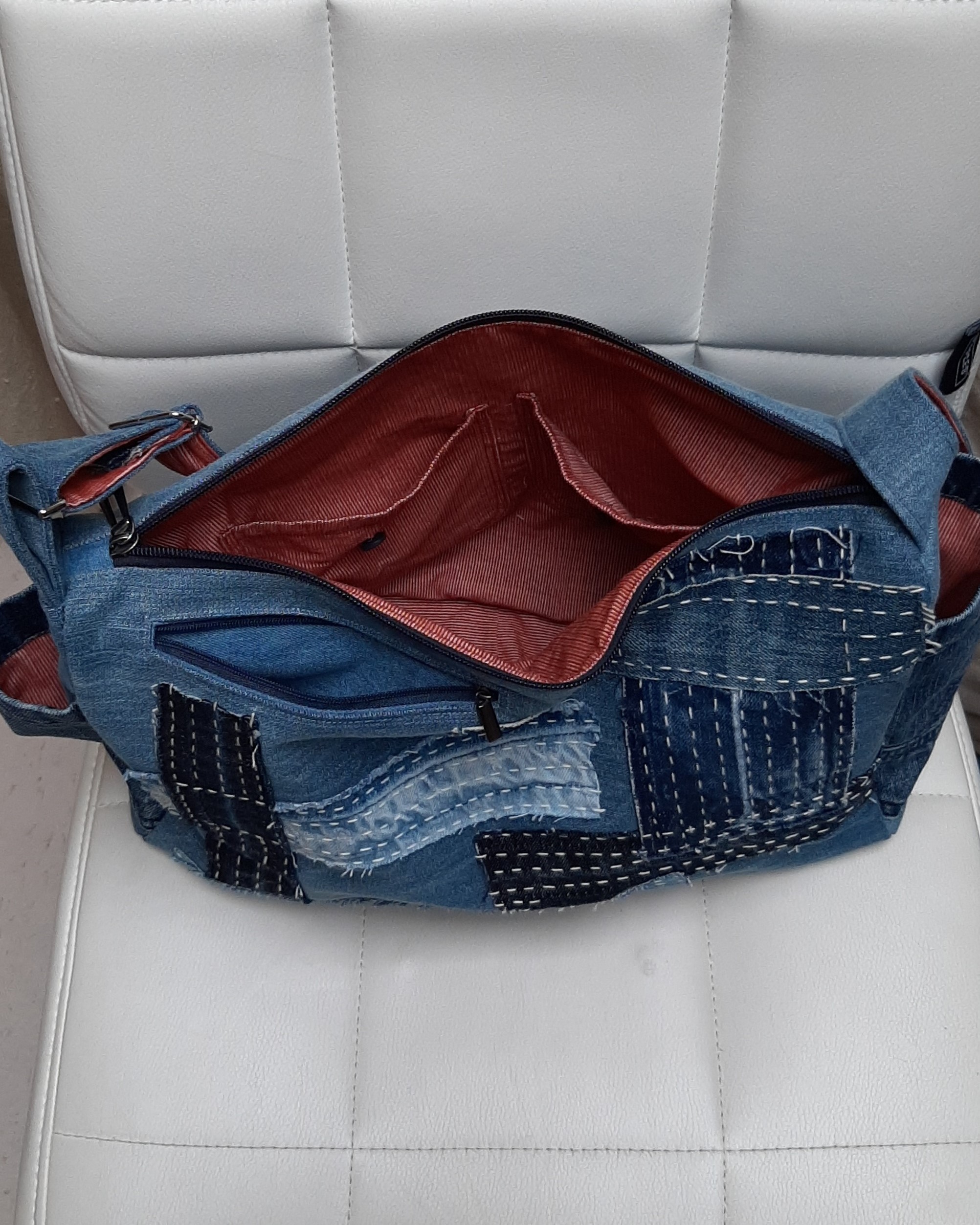 Kidukusewing - Denim schoudertas met Boro - Afbeelding 2