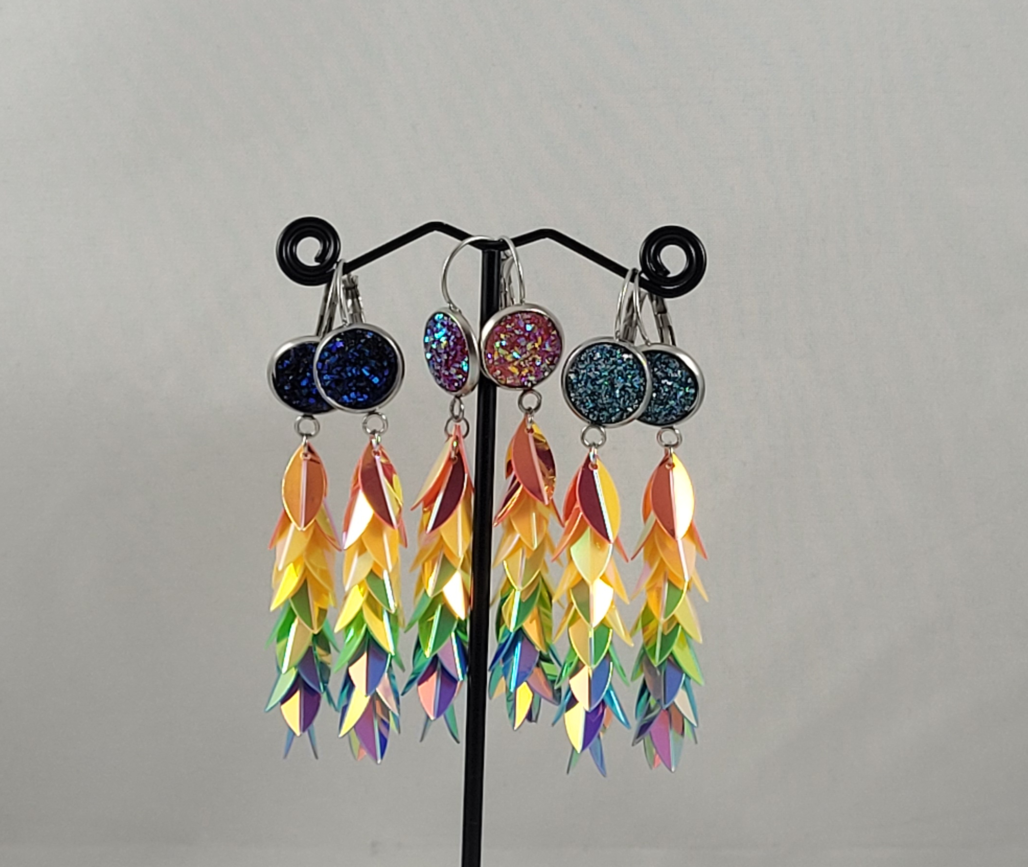 Holografische regenboog faux druzy hang oorbellen - Afbeelding 6