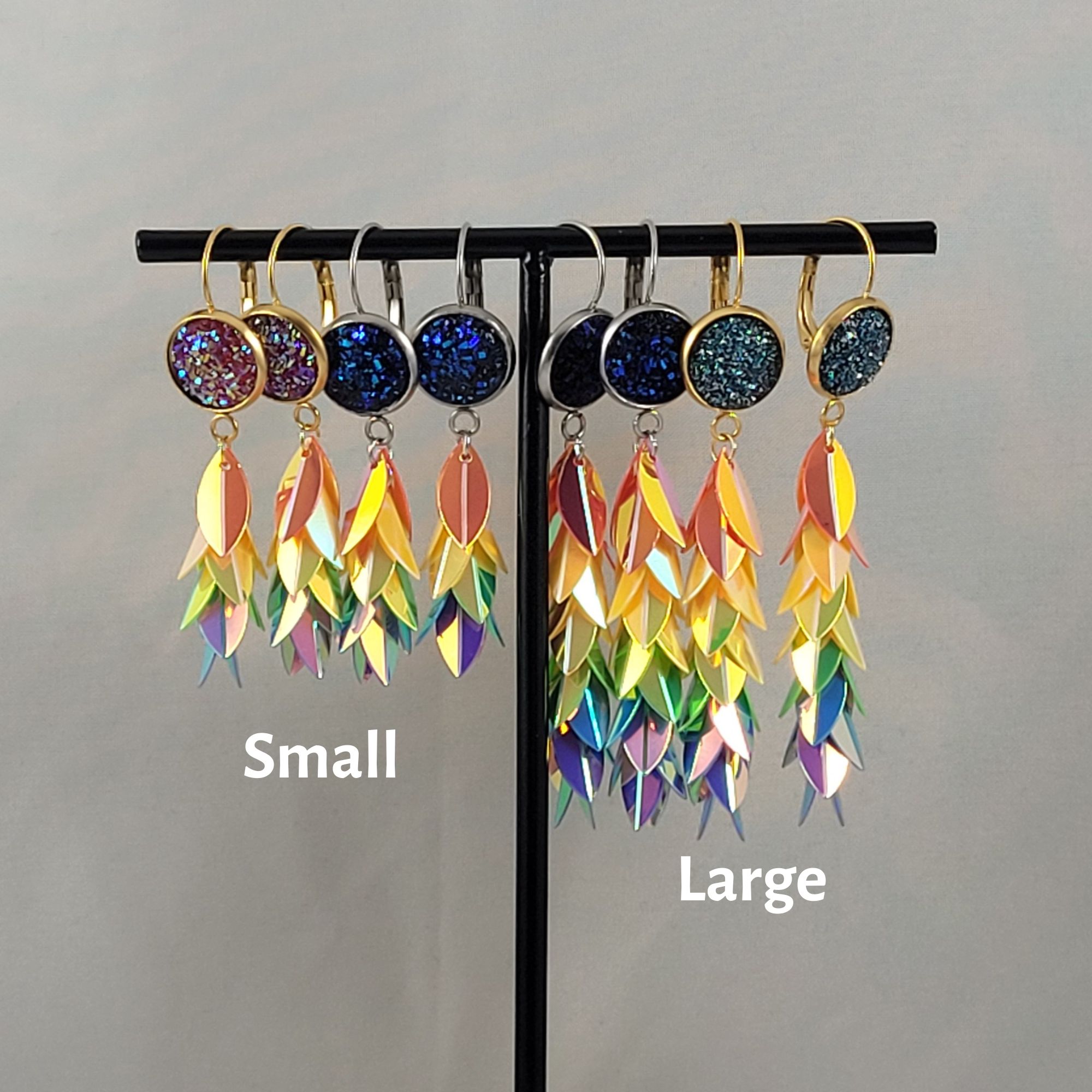 Holografische regenboog faux druzy hang oorbellen - Afbeelding 2