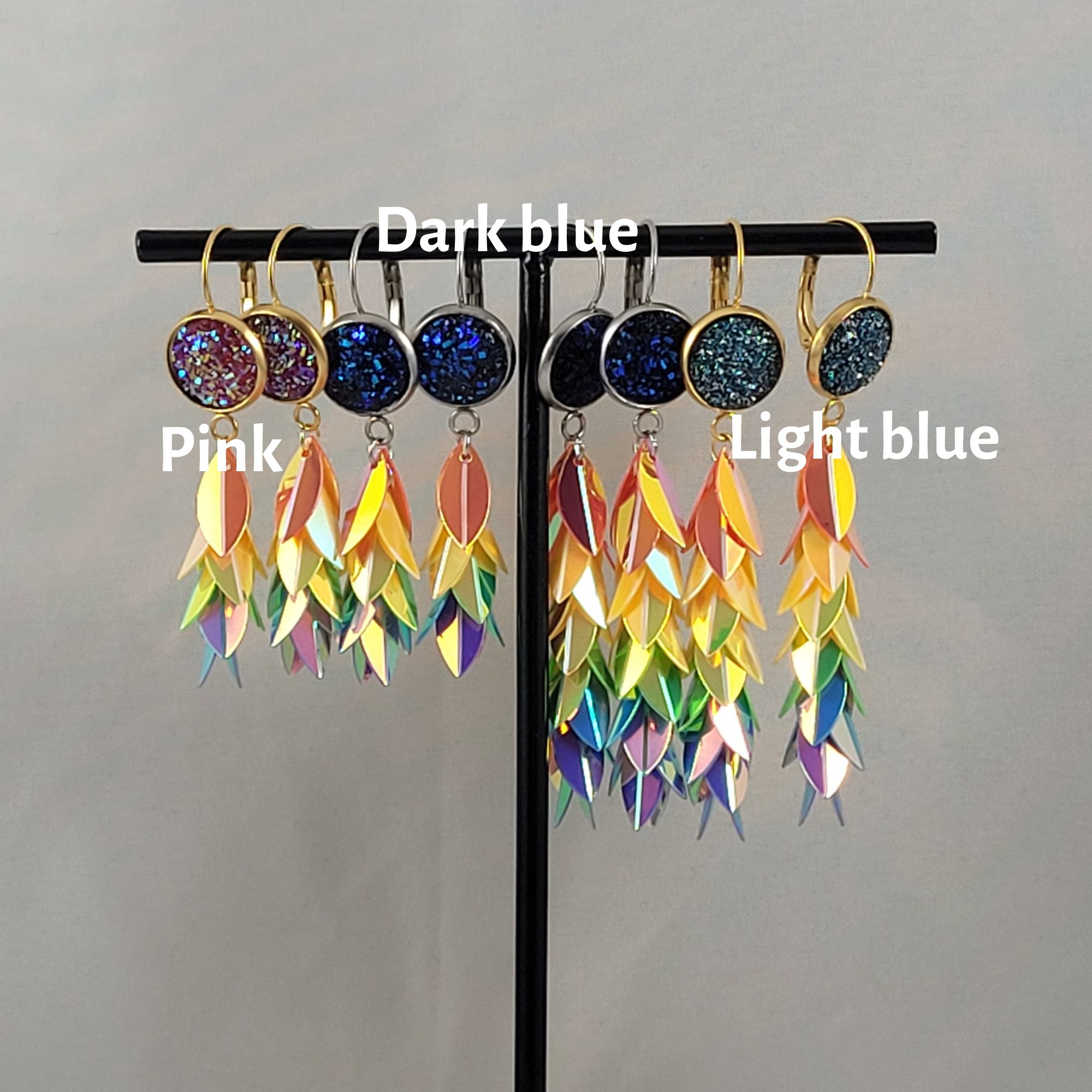Holografische regenboog faux druzy hang oorbellen - Afbeelding 3