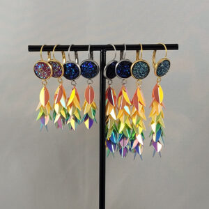 Holografische regenboog faux druzy hang oorbellen