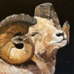Schaap met hoorns acrylschilderij