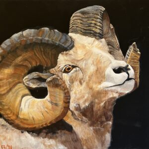 Schaap met hoorns acrylschilderij
