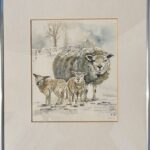 Aquarel schaapjes in de sneeuw